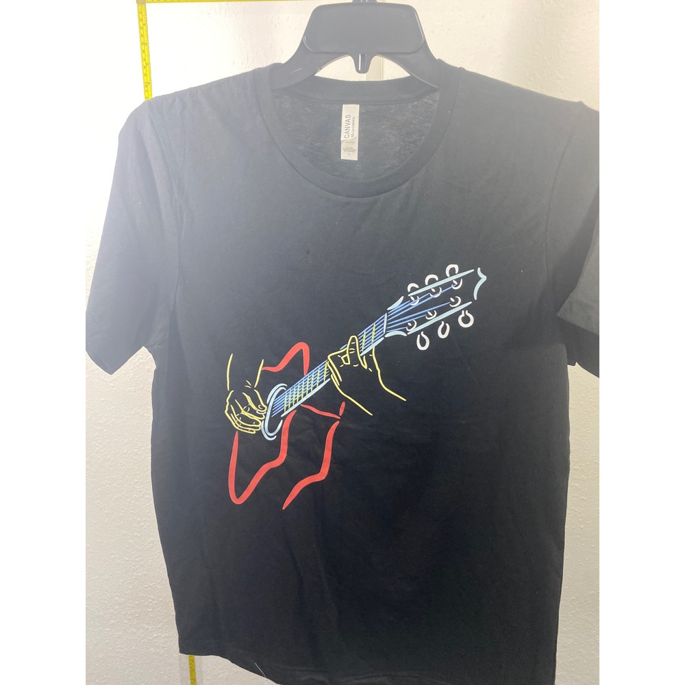 Bella Canvas Mens Large Black Neon Guitar Graphic T-Shirt Short Sleeve Crew Neck